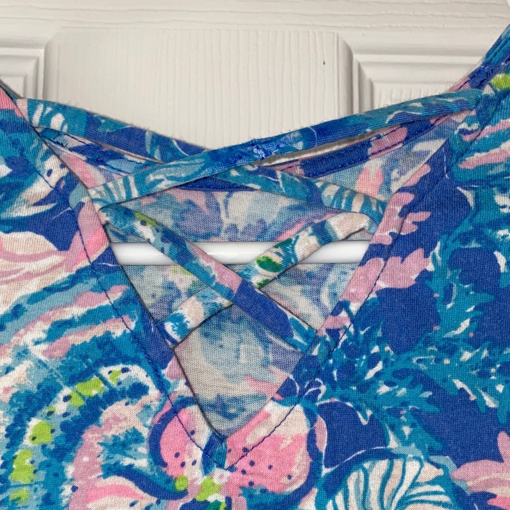 🎈Lilly Pulitzer Girls Mini Kristen Play Dress in Blue and Pink Floral - Picture 5 of 14